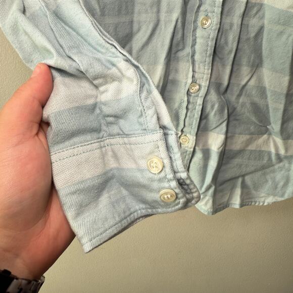 J. Crew Women's Cotton Button Striped Flannel Shirt Light Blue Size X-Small - Picture 3 of 6